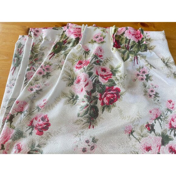 Vintage 60s curtain, pink roses buds floral, sheer, single narrow pleated panel - Picture 1 of 8